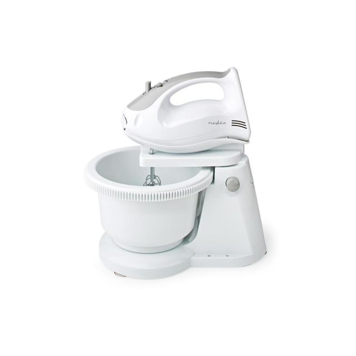 Hand-Mixer-|-200-W-|-5-Speed-Setting-|-Turbo-function-|-Turning-Bowl-/-2-Beaters-/-2-Dough-Hooks-|-Grey-/-White-1