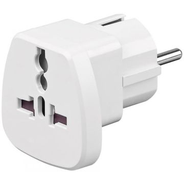 Travel-adapter-white--Safety-plug-(type-F-CEE-7/7)->-UK-female-Swiss-female-(Type-J-SEV-1011)-Italian-female-(Type-L-CEI-23-16-VII)-US/Japanese-female-(Type-B-N-1