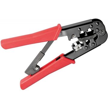 Crimping-tool-for-modular-connectors-black-red--with-integral-lock-and-automatic-release-cable-cutter-and-wire-stripper-1
