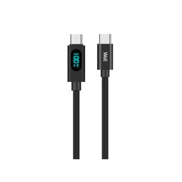 Cablu-USB-C--USB-C-1m-20V/5A-100W-negru-afisaj-incarcare-Well-1