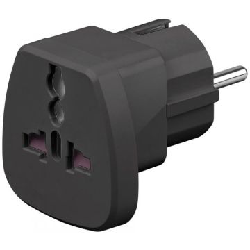 Travel-adapter-black--Safety-plug-(type-F-CEE-7/7)->-UK-female-Swiss-female-(Type-J-SEV-1011)-Italian-female-(Type-L-CEI-23-16-VII)-US/Japanese-female-(Type-B-N-1