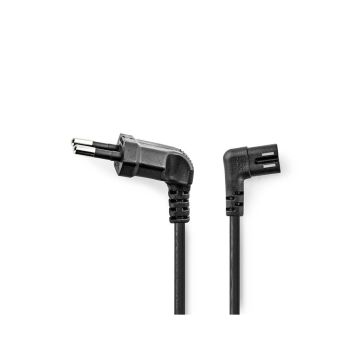 Power-Cable-|-Euro-Male-|-IEC-320-C7-|-Angled-|-Angled-Left-|-Nickel-Plated-|-3.00-m-|-Flat-|-PVC-|-Black-|-Label-1