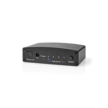 Digital-Audio-Switch-|-4-way-|-Connection-input:-DC-Power-/-4x-TosLink-|-Connection-output:-TosLink-Female-|-Manual-/-Push-Button-/-Remote-Control-|-Metal-|-Black-1